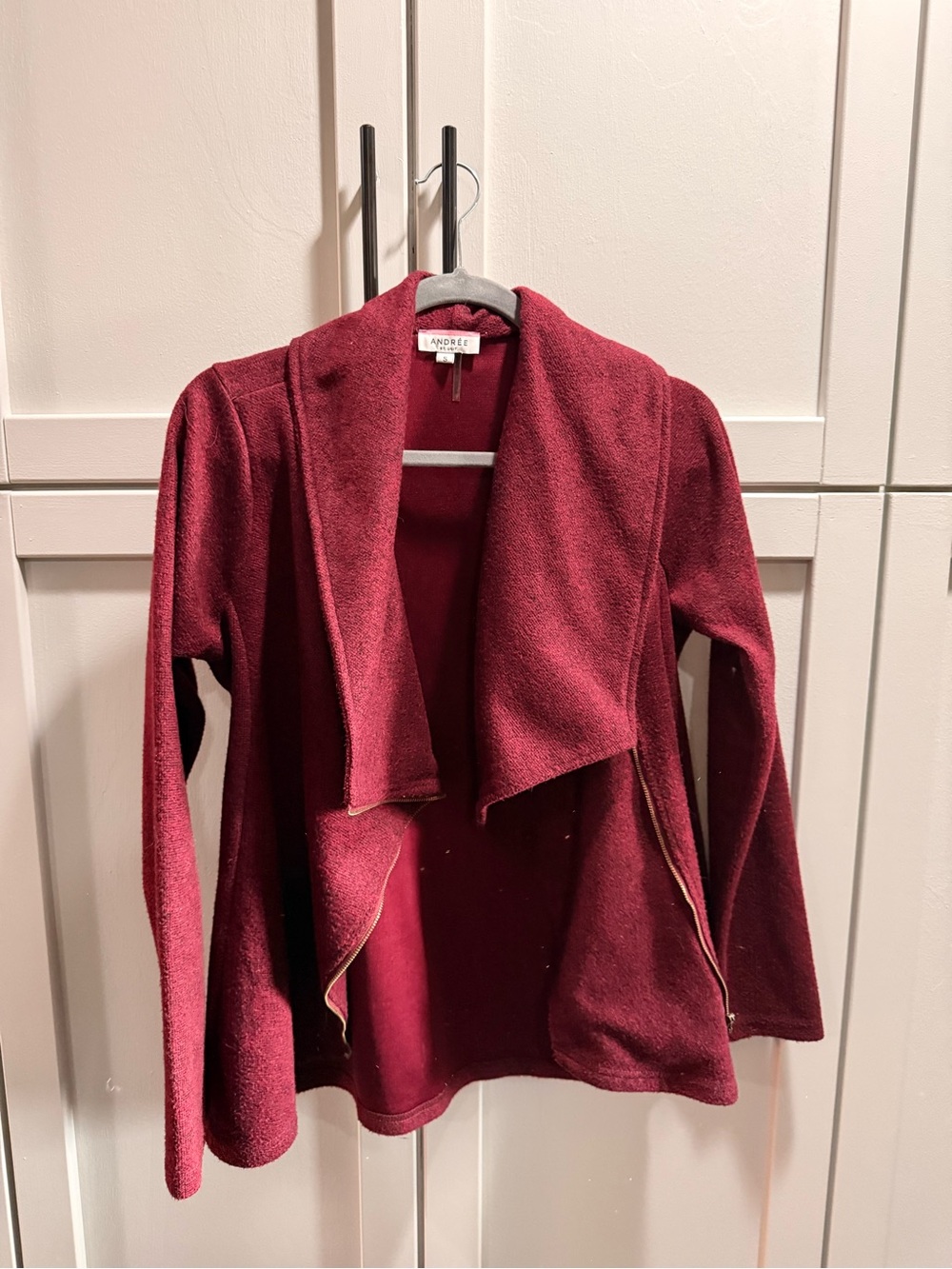 ANDREE BY UNIT Burgundy Open-Front Draped Cardigan